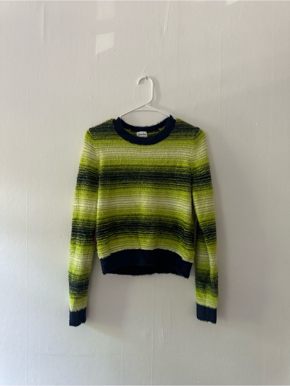Aritzia Lime Green and Black Striped Crewneck Sweater
